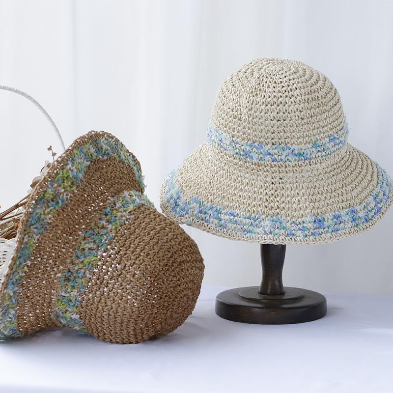 

2024 Big brim sun hat fashion Style bucket hat Multicolor Foldable Sun Crochet Hat For Beach Travel Vacation handmade straw hat 56-58cm чорний