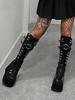 Women Gothic Punk Knee High top Wedges Heel Platform Halloween Motorcycle Luxury Long Booties for Adult Women