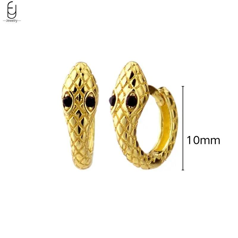 925 Silver Needle Vintage Snake Earrings Women Gold Round Ear Clips Punk Style Fashion Hoop Earrings Women Jewelry