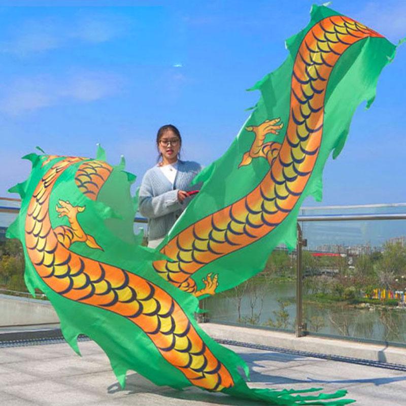 אביזרים ריקודי דרקון בסגנון סיני זנב דרקון ארוך במיוחד 6/8 מטר פסטיבל ראש השנה הסיני הופעה בכיכר אביזר תרגול מצחיק