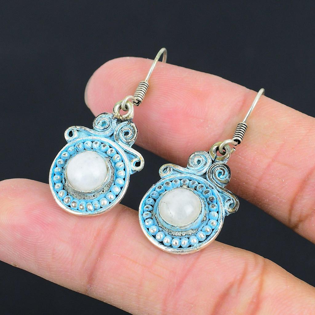 Halloween Sale Rainbow Moonstone Stone 925 Silver Dangle Drop Earrings Jewelry