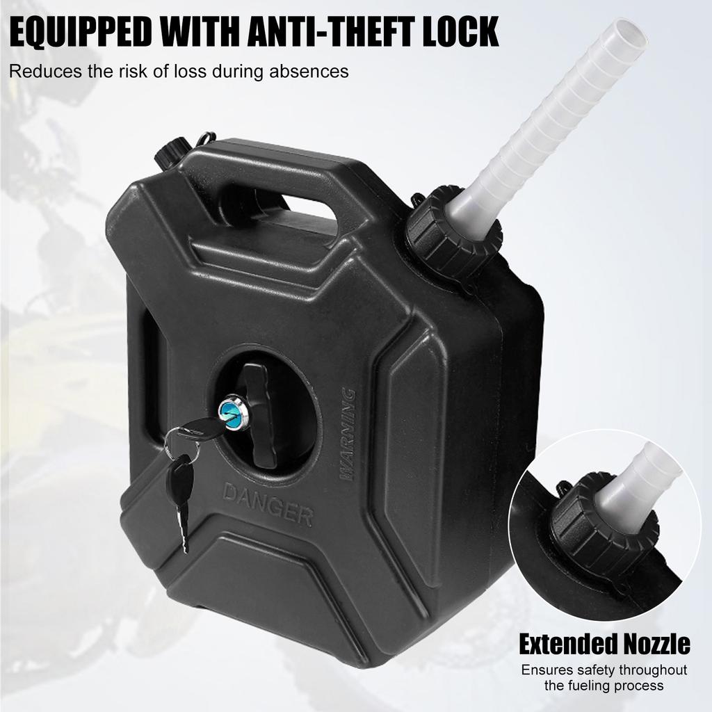 1.3 Gallon Gas Tank 5L Portable Backup Oil Can with Lock and Keys Fits for Motorcycle SUV ATV Most Cars