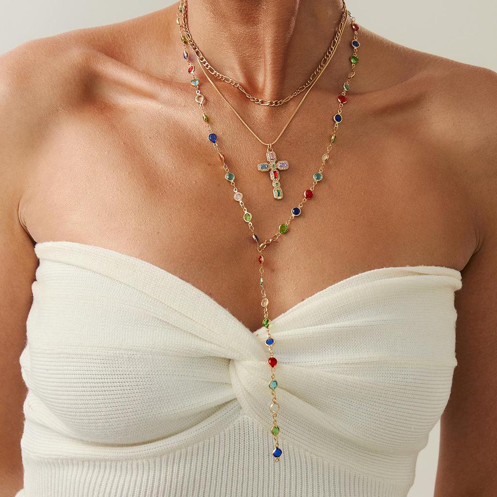 Colorful Double-Layer Y-Shaped Tassel Pendant Necklace for Women