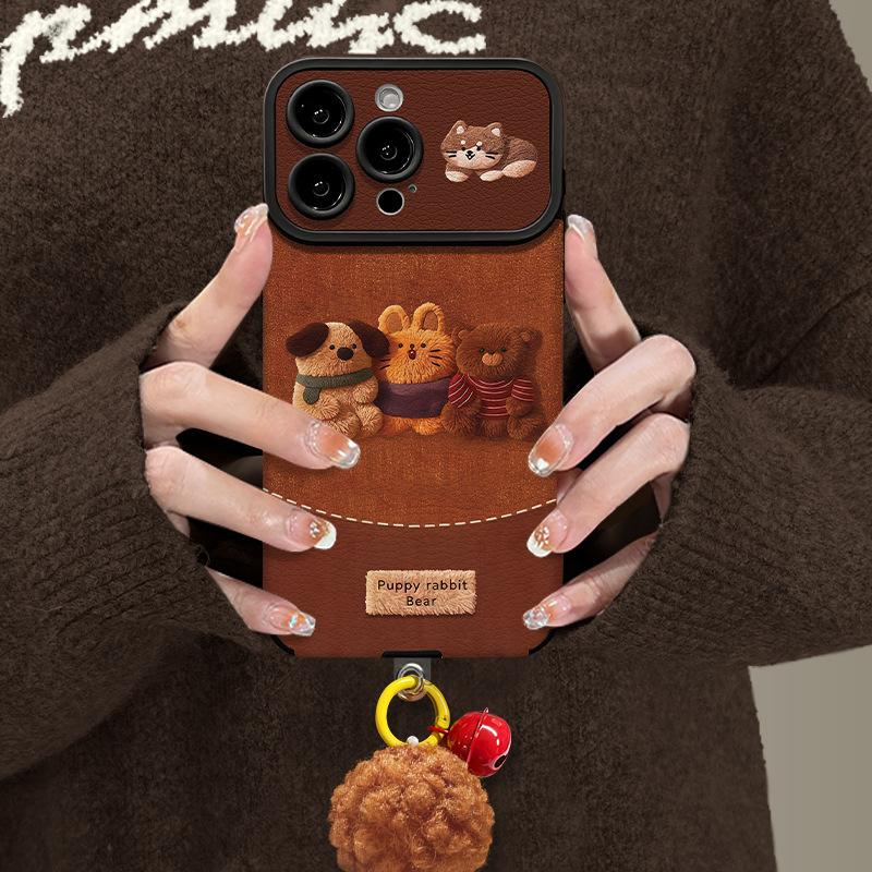 Three cats pendant for apple 17 autumn and winter mobile phone case iphone15 new 16 silicone sheepskin 14promax