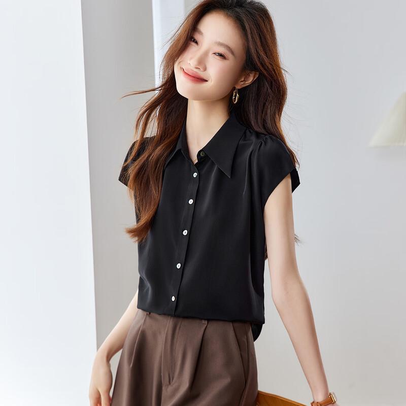Women s 100% Mulberry Silk Short-Sleeve Lapel Shirt M