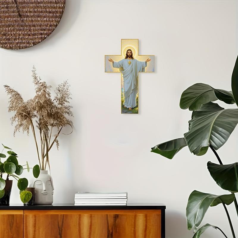 Vintage Wooden Wall Decoration Cross For Home Entryway, Christmas Scene Decoration, Home Decor Pendant Hanging Card