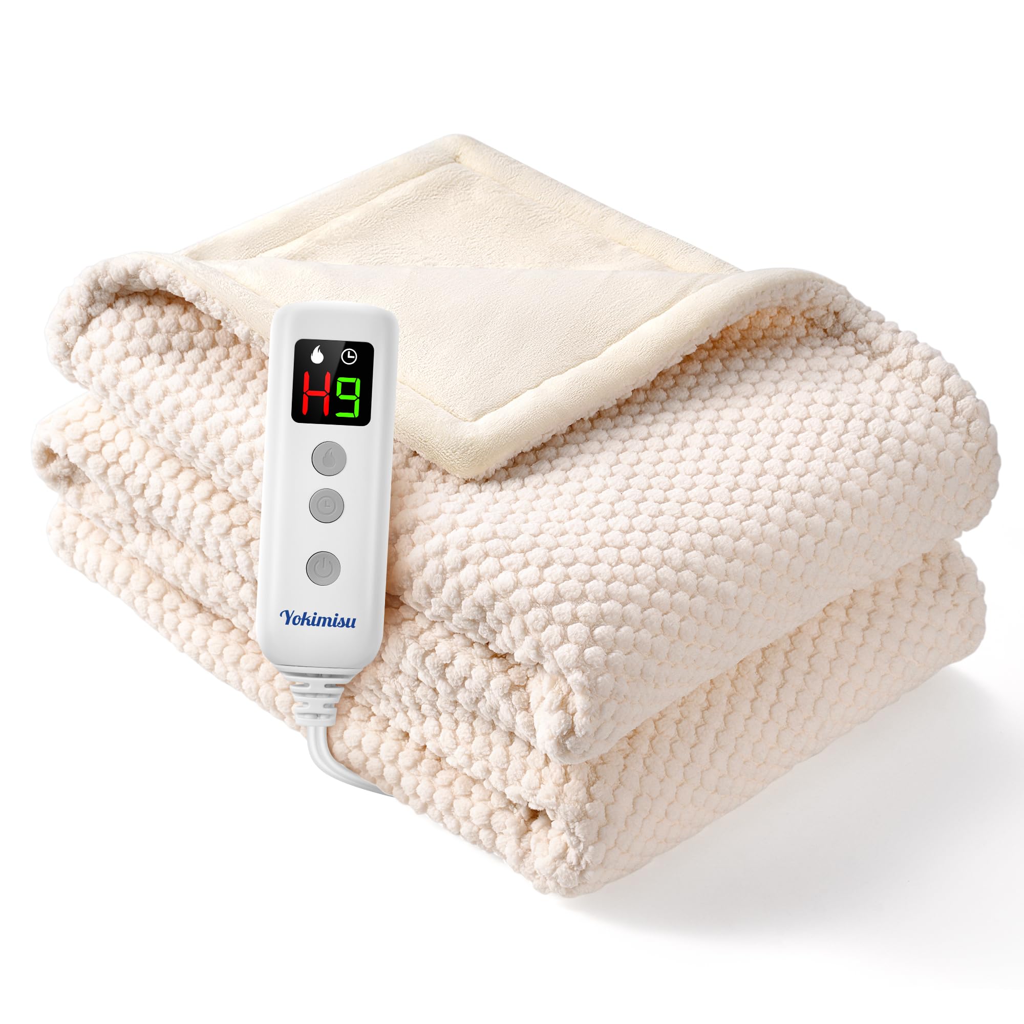

Yokimisu Electric Blanket, Comforter/Shelf Blanket, 188x130cm (New for 2025, Cationic Fabric & Flannel), 120W, Fast Heat, 10 Temperature Settings, 9-H