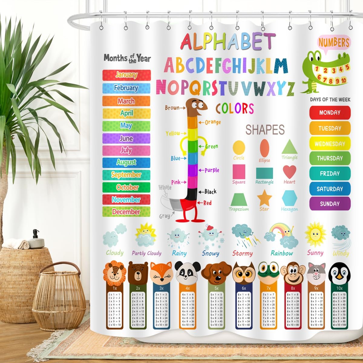 

Kids Cartoon Ocean Shower Curtain Cute Fish Sea Turtle Whale Dolphin Funny Underwater Submarine Animal Sea Life Children Boy W60H190(CM)-1 Pcs