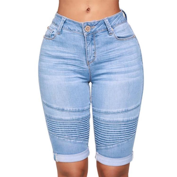 Summer Women High Waist Slim Fit Elastic Denim Jeans Shorts
