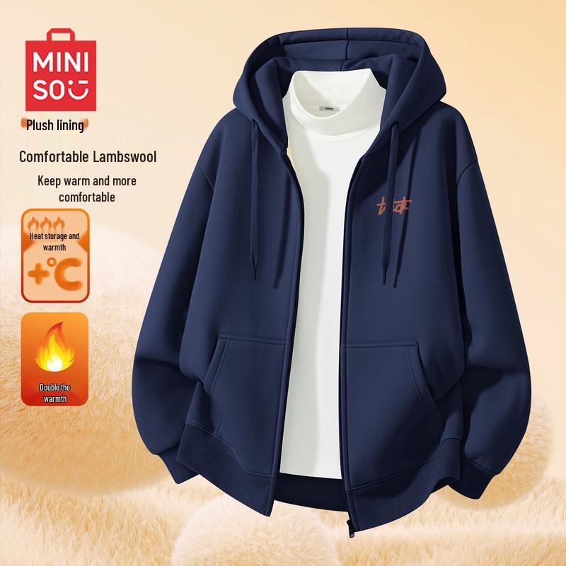 MINISO Men's Loose Fit Hooded Fleece Sweatshirt
