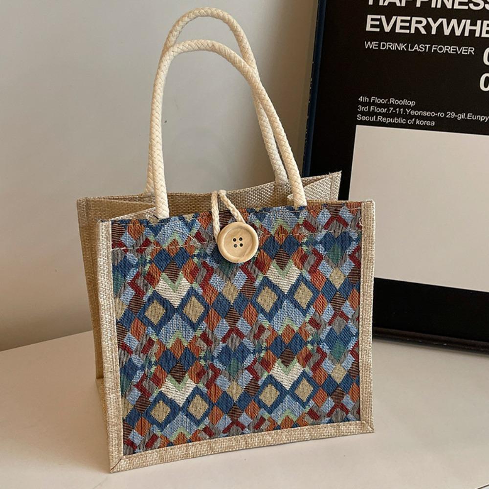 

High-end Flax Portable Hand Bag Waterproof Hand-held Linen Bag Small Size Small Shoulder Bags Women синий