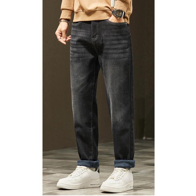 

DIMANAF 2023 Большие размеры, зимние мужские флисовые джинсы, длинные брюки, толстые эластичные свободные брюки с вышивкой и принтом, винтажные повседневные базовые модные брюки с высокой талией