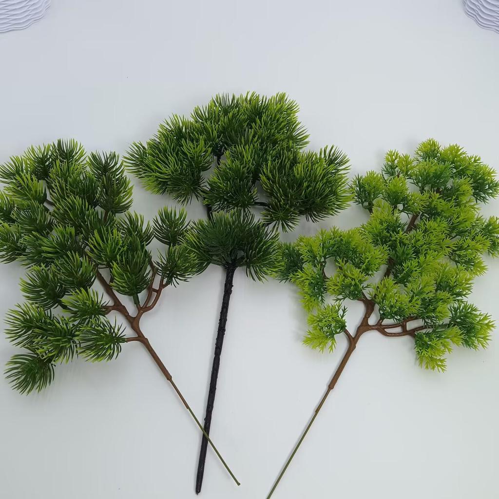 Artificial Pine Needle Branches and Cypress Tree - Green Potted Landscape Decor