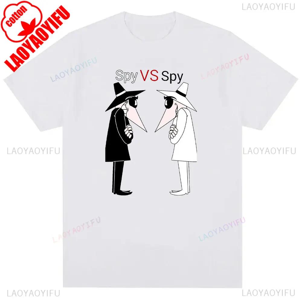 Mens Spy Vs Spy Graphic T Shirt Summer Cotton Crew Neck Retro 80s Cartoon Print Funny Humorous Vintage Style Fashion Tee Shirts