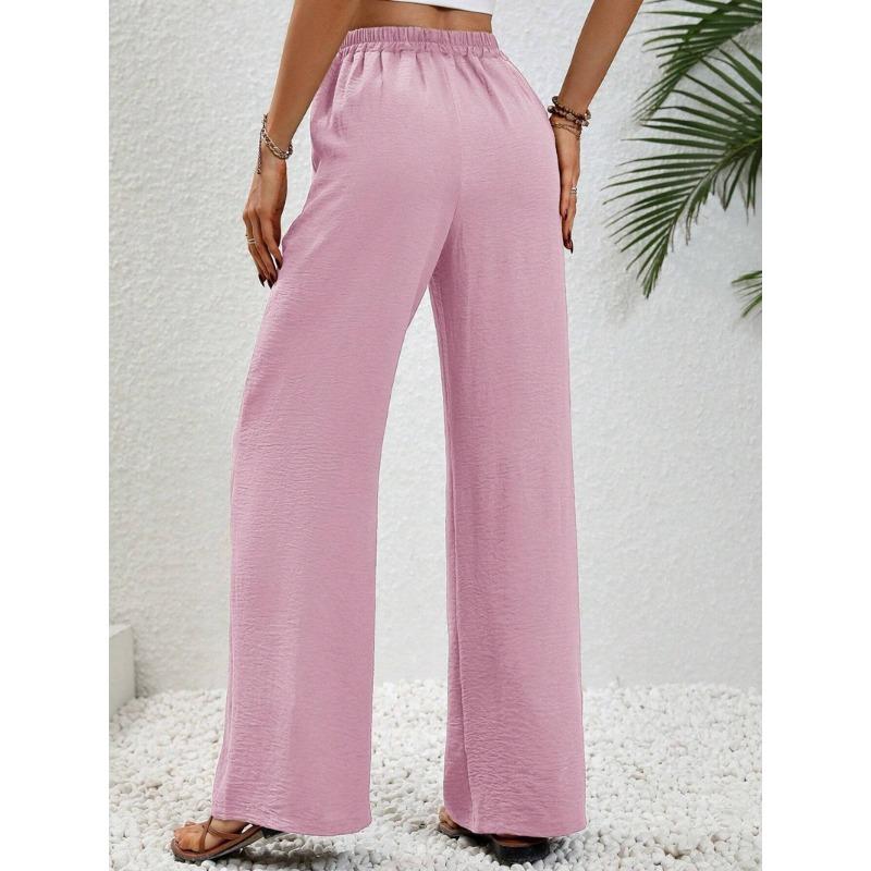 Women's Casual French Comfortable Straight Leg Wide Leg Pants with Pockets for Women