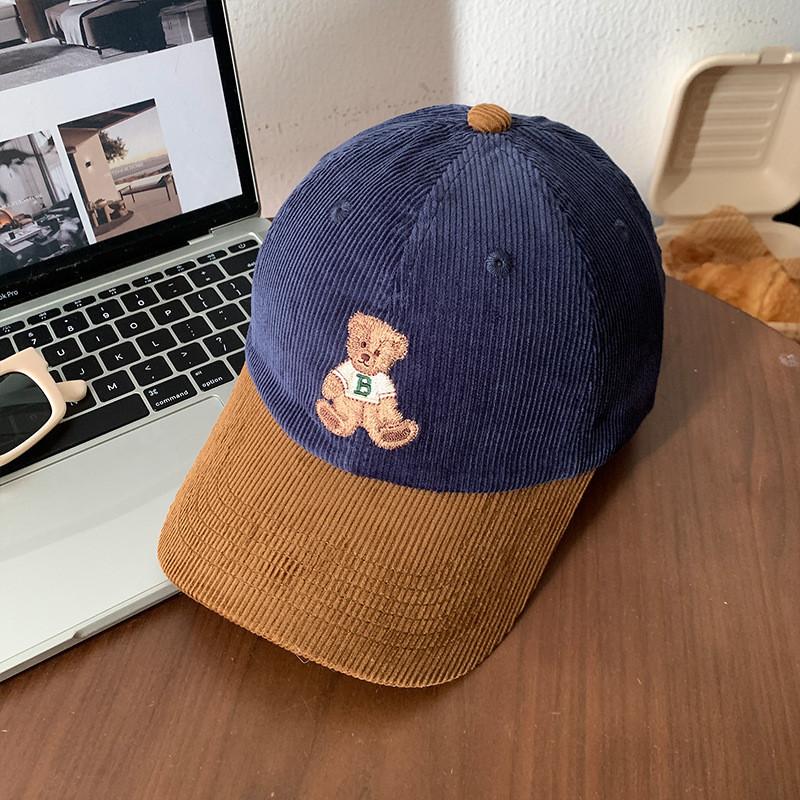 Corduroy Bear Cozy Embroidered Cap For Women In Stylish Colors For Fall Winter