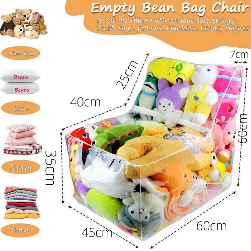 2in1 Storage Stool Chair Thickened PVC Toy Organizer Bag Transparent Seat Creative Storage Box