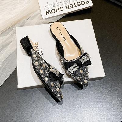 2026 New Women Summary Shoes Slipper Girl Sweet Crystal Bowknot Bling Casual Sandals Heels Mules Shoes