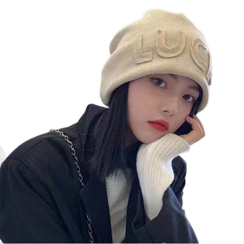 Autumn and winter new face small letter cold hat women's ear protectors bag head stacking hat big head circumference knitted hat