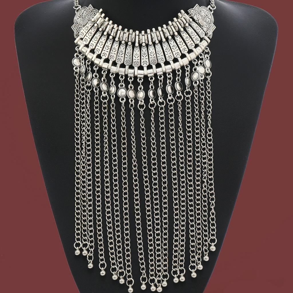 Vintage Fashion Multi-layer Tassel Ethnic Style Alloy Necklace Women's Casual Accessory Short Clavicle Chain Hanfu Jewelry