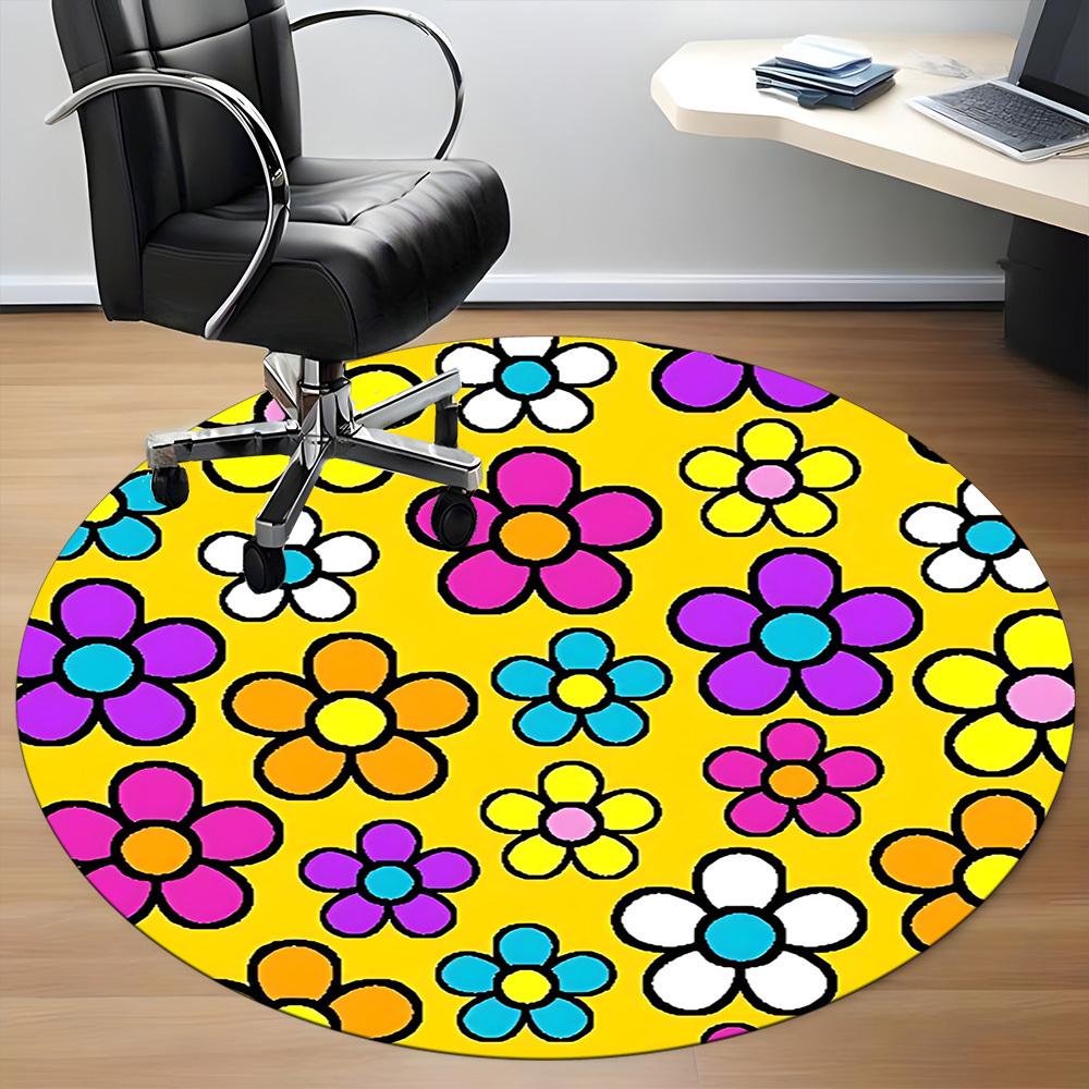 1pc Flower Pattern Chair Carpet for Office, Round Polyester Mat, Indoor Decor for Office, Washable Non-slip Carpet yy251219118