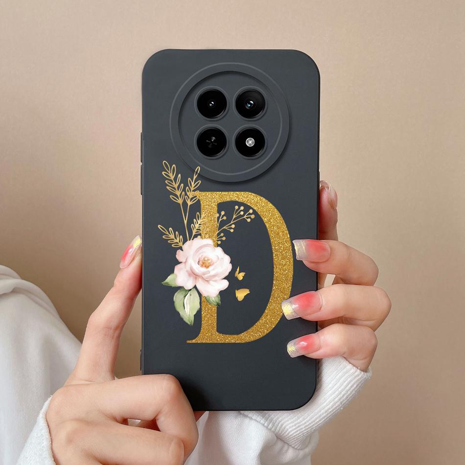 Cases For OPPO Realme12 12x 5G Elegant Rose Letter Soft Liquid Silicone Lens Protective Back Covers For Realme 12 X Bumper Funda