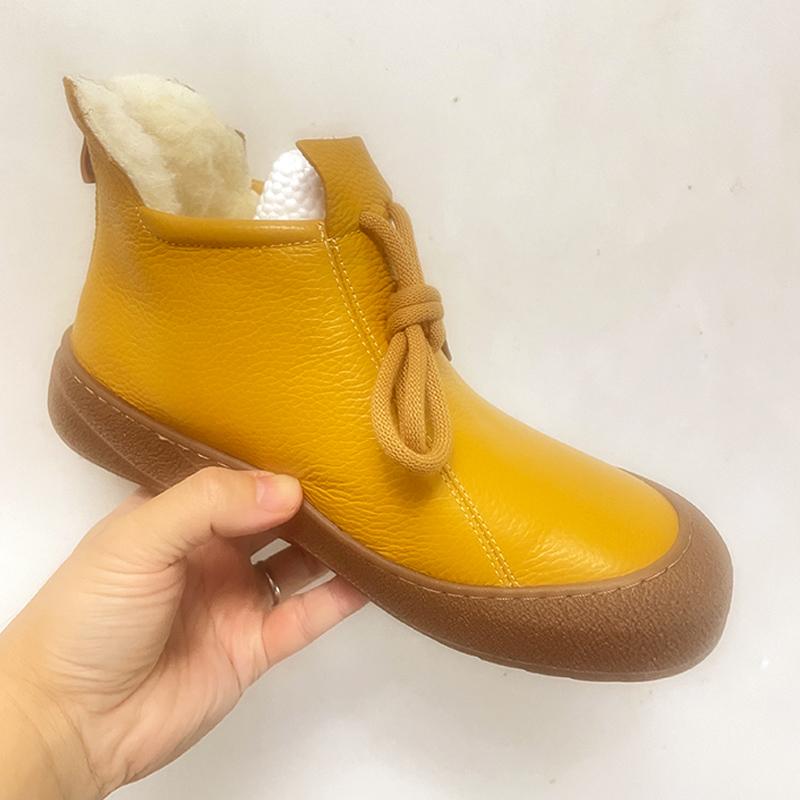 2025 Winter Genuine Leather Shoes Women Ankle Boots Warm Plush for Cold Winter Soft Brand Ladies Boots Winter Mother Shoes Black Yellow Plus Size 41