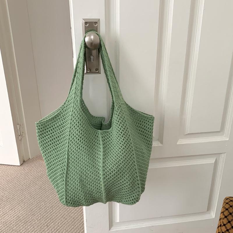Korean Retro One-Shoulder Woven Beach Tote - Crochet Handbag