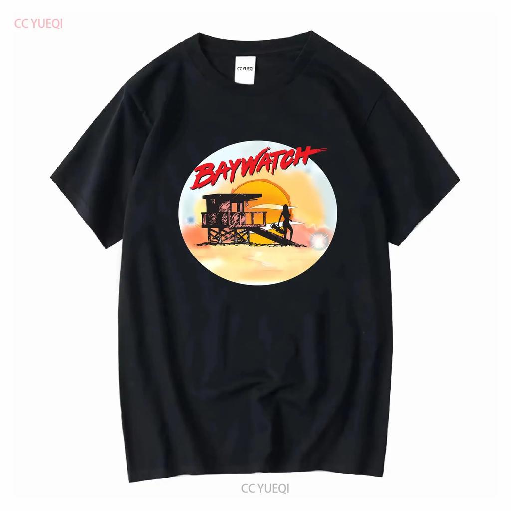 Baywatch Airbrush White Adult T Shirt Vintage Washed Top For Everyday Wear Stretched Stylish Casual Unisex Slightly