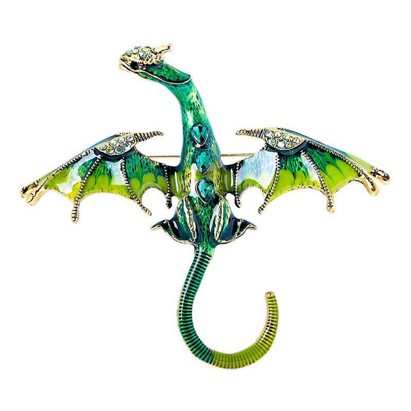 Retro Oil Dripping Flying Dragon Brooch Rhinestone Inlaid Enamel Brooches Pin