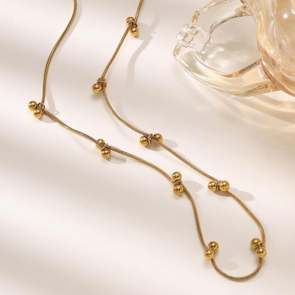 Geometric 304 Stainless Steel Necklace with Gold Ball Beads - Fashionable Light Luxury Jewelry