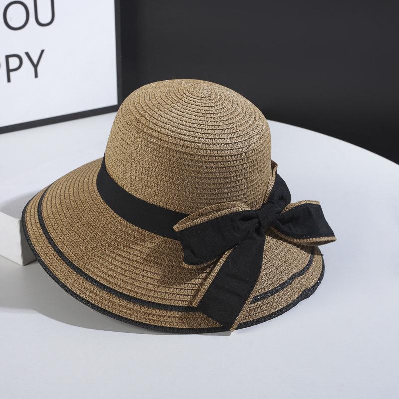 Fashion Outdoor Spring and Summer Woven Straw Hat Women's Versatile Beach Big Edge Bow Sun Shield Hat NobleStyle Sun Shield Ha