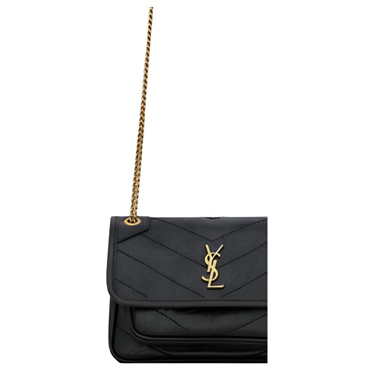 Saint Laurent YSL Niki Vintage Bronze Hardware Leather Mini Shoulder Bag Men Shoulder Bag Black 8460870EN071000