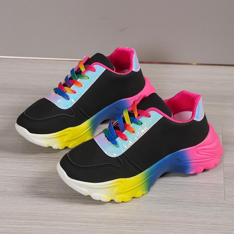 Fashion 2025 Thick Bottom White Shoes Women's Summer Thin Sneakers 2025 New Rainbow Women's Muffin Flat Bottom Casual Shoes