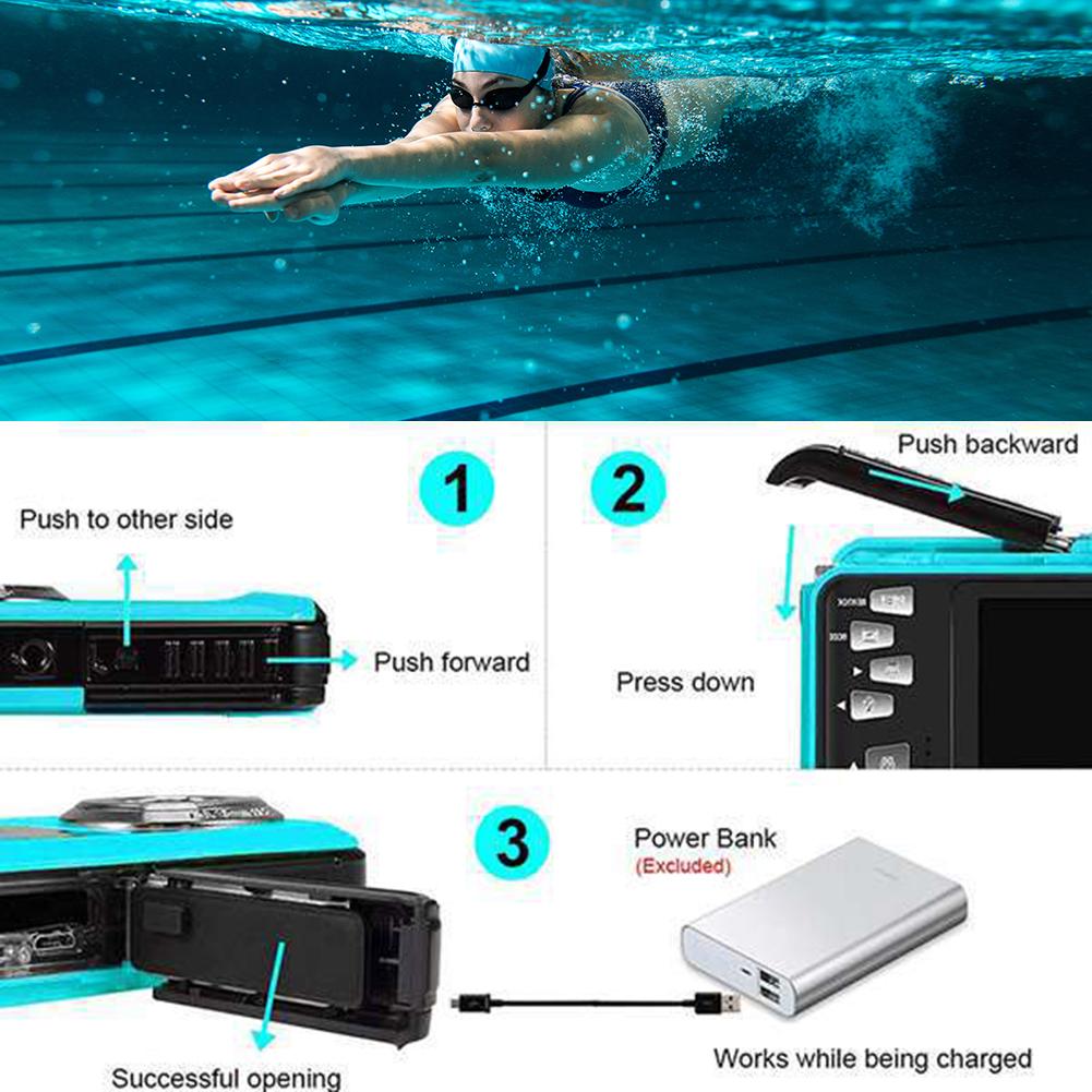 4K/30FPS Waterproof Camera 1080P UHD Video Recorder IPS Dual Screen Anti Shake Face Detection Autofocus for Vacation Snorkeling