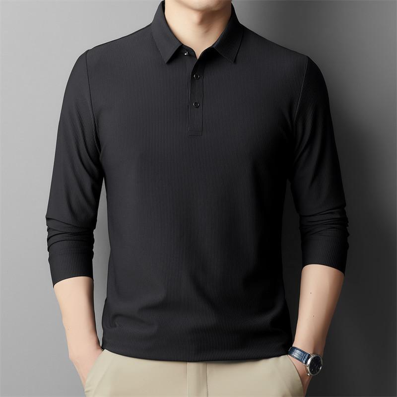 

Осенняя мужская дышащая футболка среднего возраста, новая универсальная однотонная повседневная рубашка-поло с лацканами и длинным рукавом XL