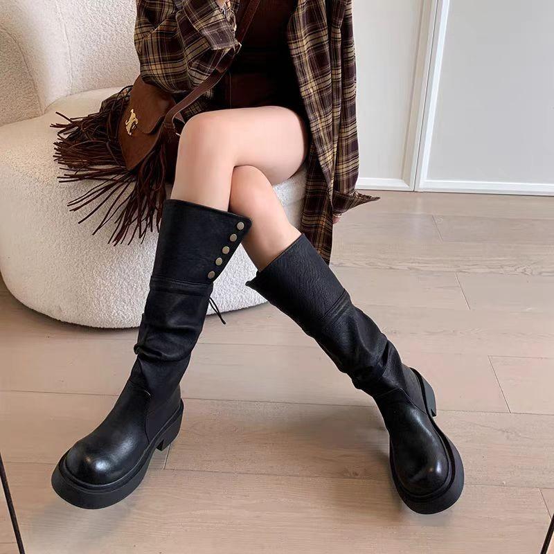 New Style Fashion Platform Women Knee High Boots Fashion Slip On Knight Long Booties Square High Heels Autumn Winter Shoes