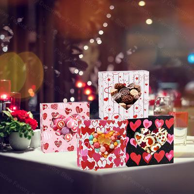 8pcs Valentines Day Love Heart Candy Gift Box Cookie Baking Packing Paper Box with Window Wedding Birthday Party Decor Supplies
