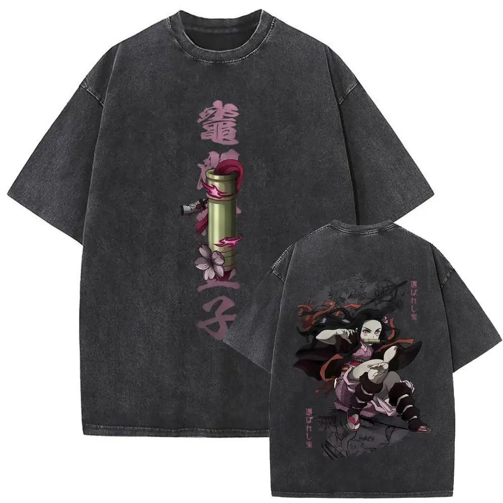 Demon Slayer Tanjiro & Nezuko Vintage Washed Graphic T-Shirt, "Kimetsu no Yaiba" Anime Streetwear Oversized Tee, Unisex Casual Top