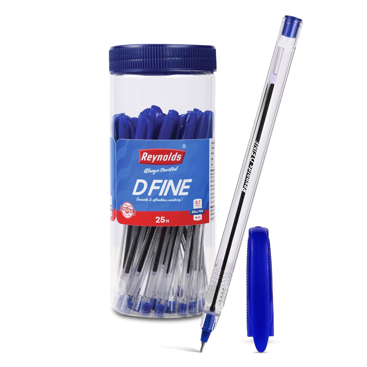 Reynolds DFINE Ball Pen Set Of 1 25 Blue Ink 0.7 mm Tip Smooth Writing Pens For School Office Home Use