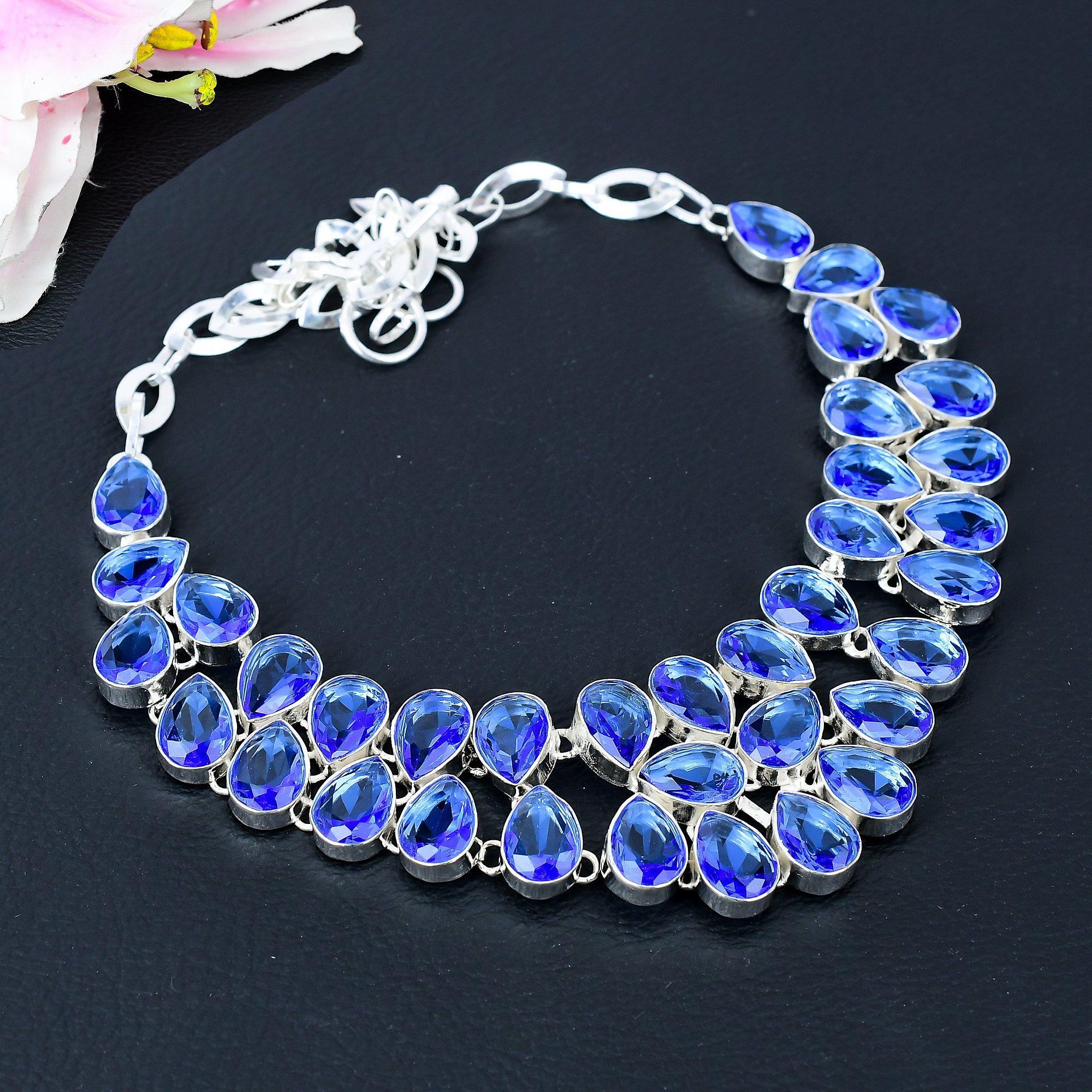

Tanzanite Quartz Gemstone Handmade 925 Sterling Silver Jewelry Necklace 18 KG-406