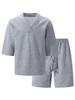 Men's V-neck Jacquard Casual Shirt & Shorts Set - Solid Color, Short-sleeve, Versatile