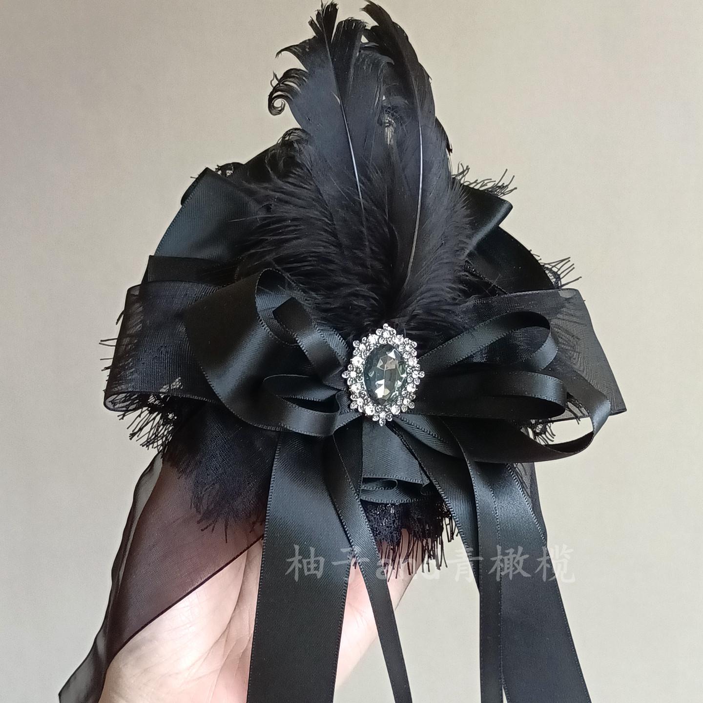 

Black Snow Lolita Top Hat Witch Headdress Dark Goth Lolita Small Sparrow Feather Yarn Dream Hair Clips for Women чёрный