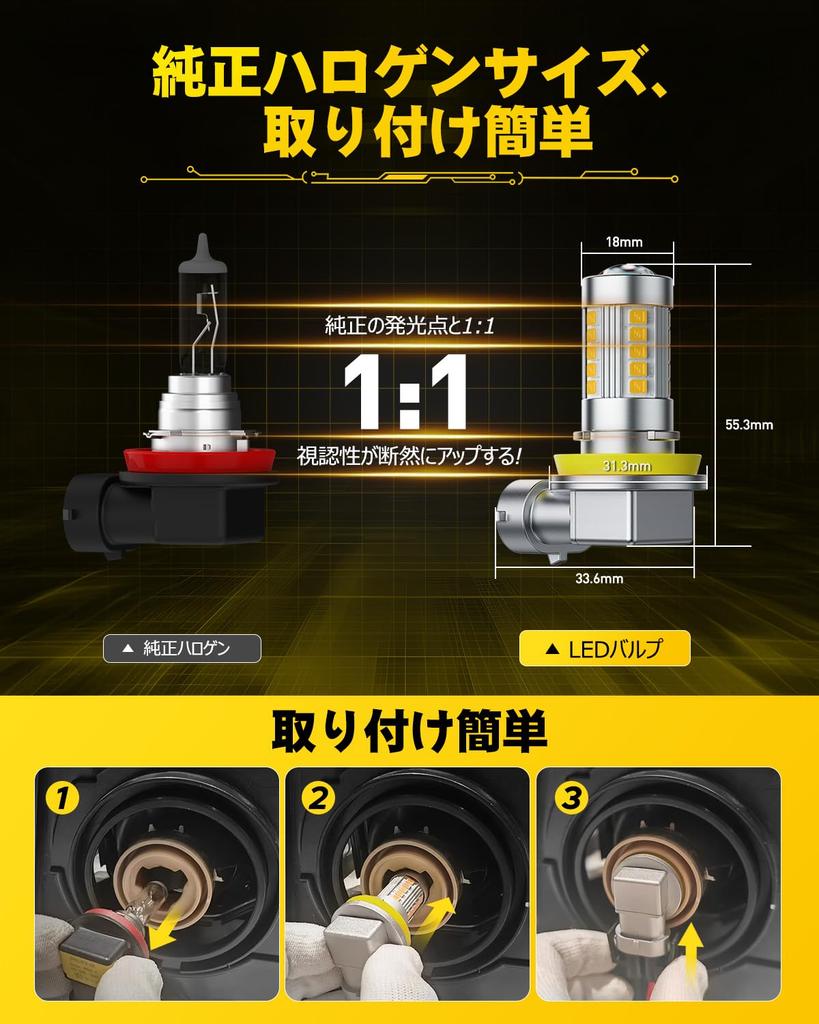 AUXITO H8 H11 H16 H9 LED Fog Lamp, Compatible with Vehicle Inspection, 3000K Yellow,