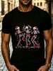 [017 Product Image] Christmas-themed Men's Round-neck T-shirt- Featuring a Humorous Skull Dance Design, This Christmas T-shirt Has a Black Short-sleev