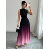 Graduated Color Sleeveless Round Neck Dress Long Skirt Korean Style Casual Fashion Comfortable Leisure Gradient Color Dress