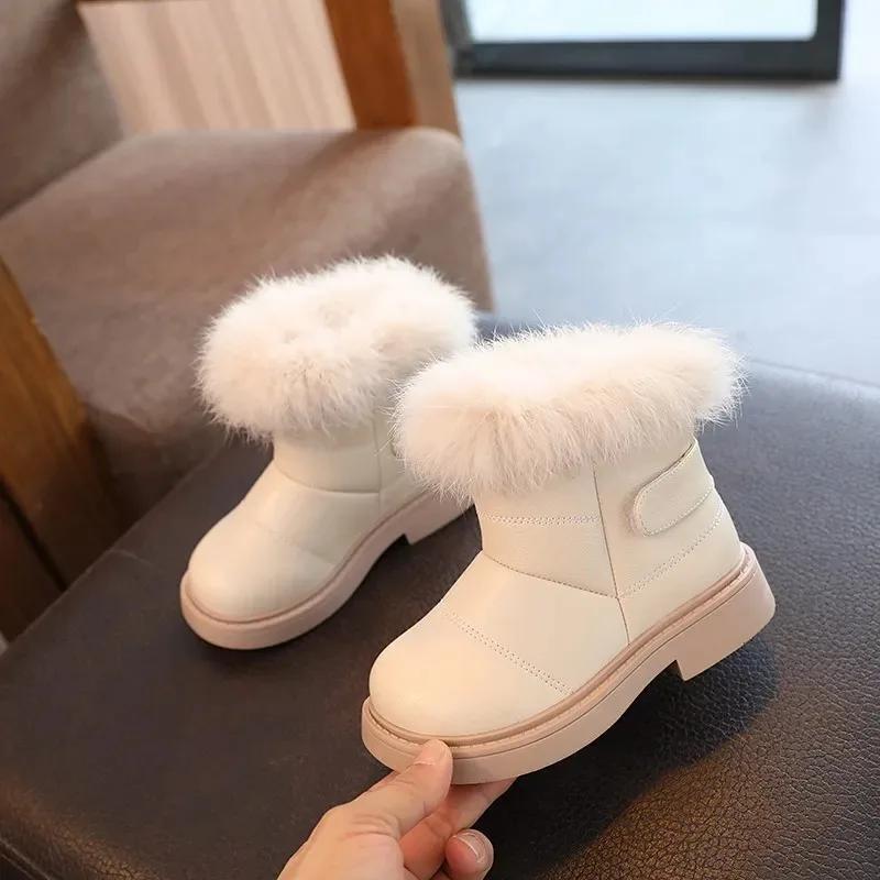 

New Solid Britain Girls Casual Boots Plush Winter Soft Baby Boys Short Boots Kids Shoes Children 21 insole 13.5cm