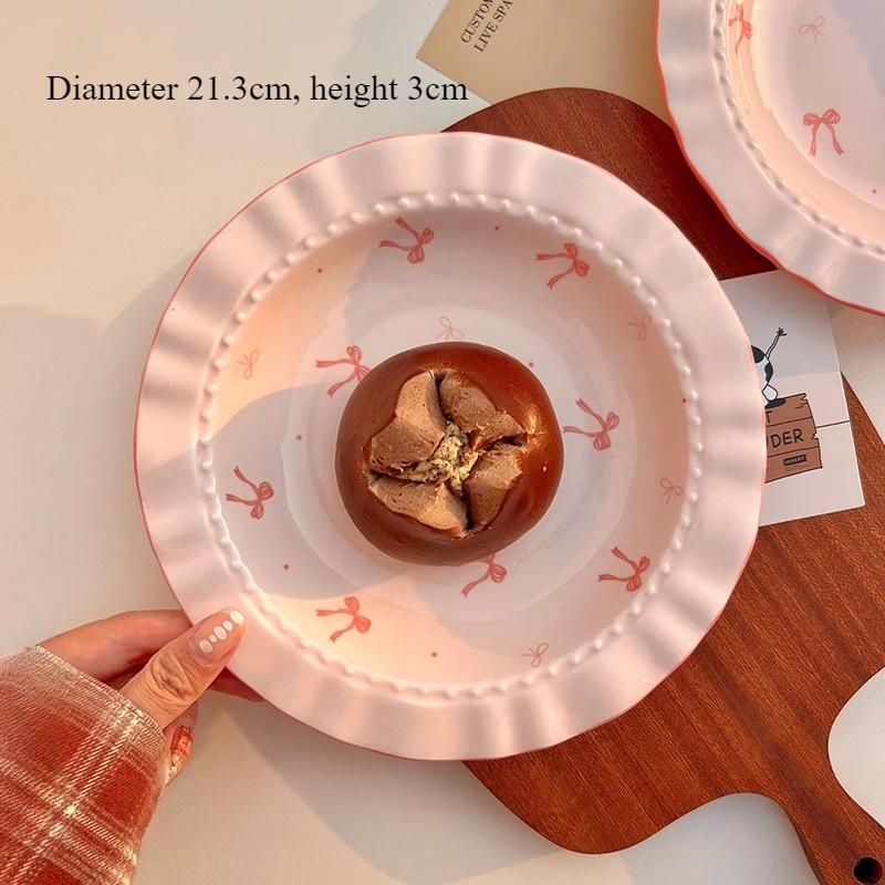 Bow Shaped Plates Tableware Pink Girlish Hearts Household Ceramic Dessert Cake Plates