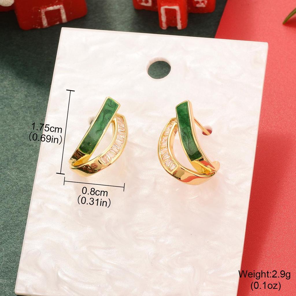 High-End Green Heart Retro Drip Oil Earrings - Autumn/Winter Fashion