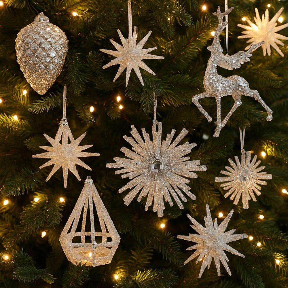 Dekorativer Glitzer-Weihnachtsbaum-Anhänger 3D-Simulation Schneeflocke Hängender Anhänger Kunststoff-Weihnachtsbaum-Anhänger Party-Dekoration
